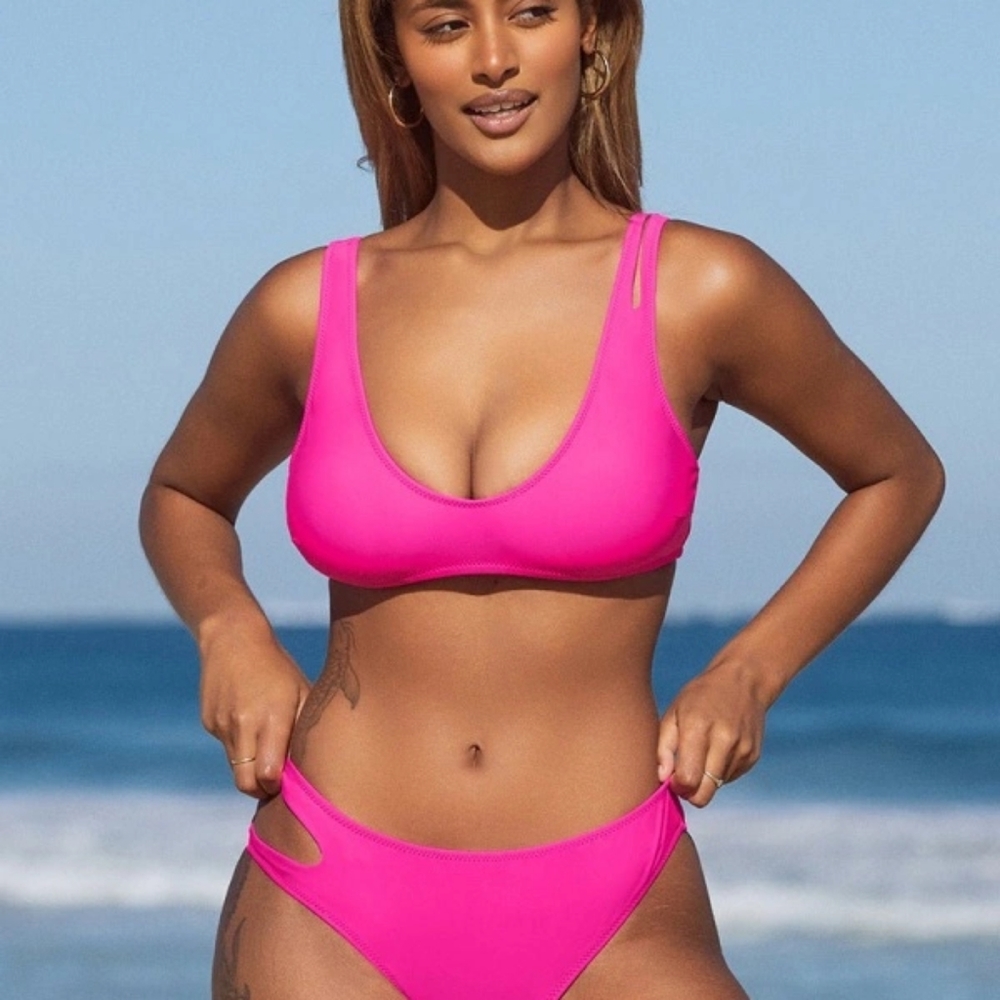 Popvil Tall Tri Cutout Rose Pink Bikini Set NWT Size XL - Picture 5 of 5